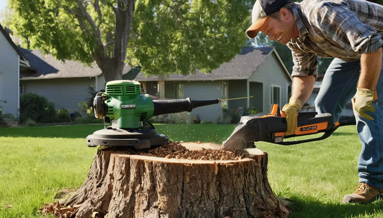 A local provider grinding an old stump in a Corcoran backyard